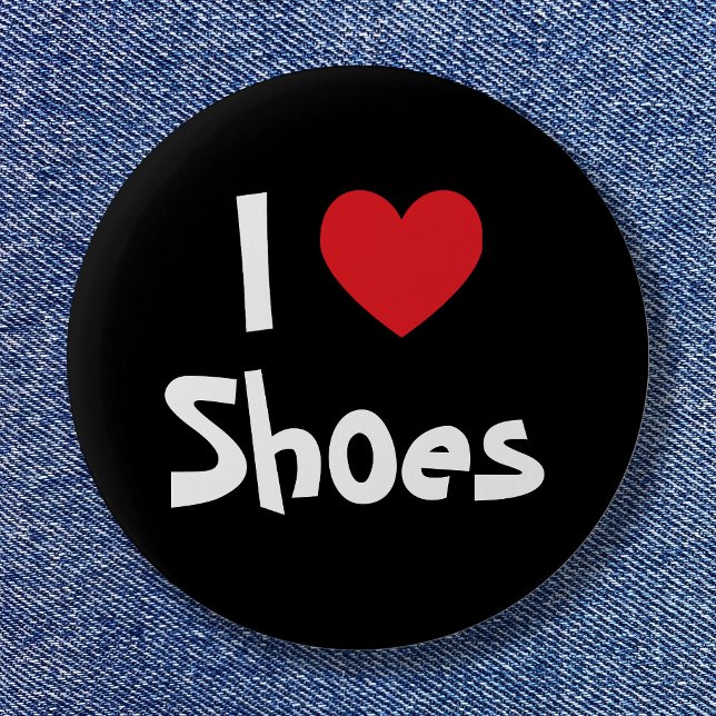 Schwarz-weißes und rotes Herz I Liebe Schuhe Button (I Love Shoes Pinback Button)