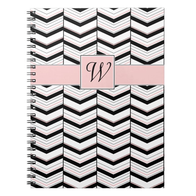 Schwarz-weißes und Zickzack Notebook Notizblock (Vorderseite)