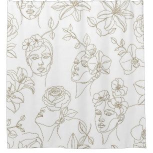 Schwarz-weißes Vintage-Blumen-Gesichtslinien-Muste Duschvorhang