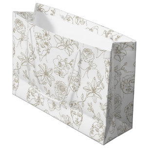Schwarz-weißes vintage Blumen-Gesichtslinien-Muste Große Geschenktüte
