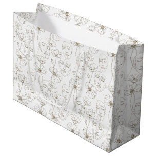 Schwarz-weißes vintage Blumen-Gesichtslinien-Muste Große Geschenktüte