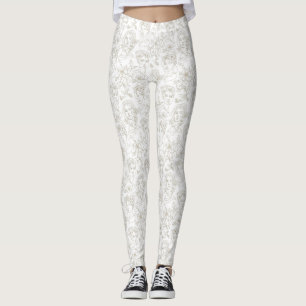 Schwarz-weißes vintage Blumen-Gesichtslinien-Muste Leggings