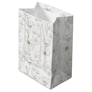 Schwarz-weißes vintage Blumen-Gesichtslinien-Muste Mittlere Geschenktüte