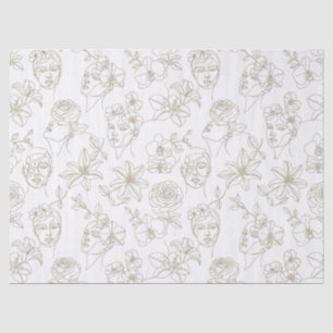 Schwarz-weißes vintage Blumen-Gesichtslinien-Muste Seidenpapier