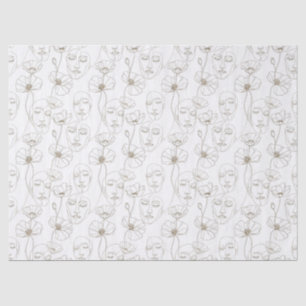 Schwarz-weißes Vintage-Blumen-Gesichtslinien-Muste Seidenpapier
