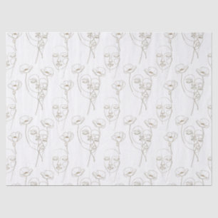Schwarz-weißes Vintage-Blumen-Gesichtslinienmuster Seidenpapier