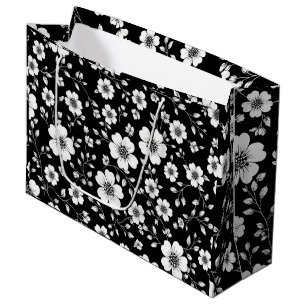 Schwarz-weißes vintage-blumen nahtloses Muster (1) Große Geschenktüte