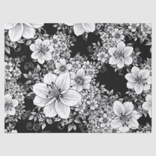 Schwarz-weißes vintage-blumen nahtloses Muster (3) Seidenpapier