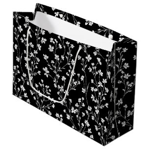 Schwarz-weißes vintage-blumen nahtloses Muster (4) Große Geschenktüte