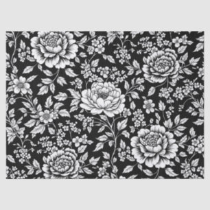 Schwarz-weißes vintage-blumen nahtloses Muster (5) Seidenpapier