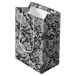 Schwarz-weißes vintage-blumen nahtloses Muster (6) Mittlere Geschenktüte