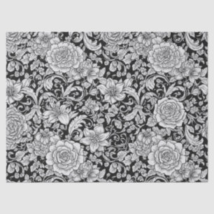 Schwarz-weißes vintage-blumen nahtloses Muster (6) Seidenpapier