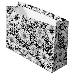 Schwarz-weißes vintage-blumen nahtloses Muster (7) Große Geschenktüte