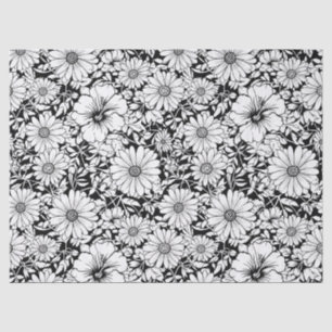 Schwarz-weißes vintage-blumen nahtloses Muster (7) Seidenpapier