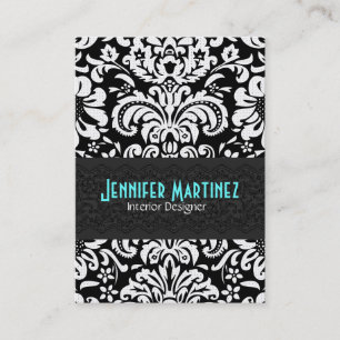Schwarz-weißes Vintage-Blumendamask-Muster 4 Visitenkarte