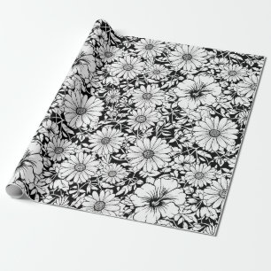 Schwarz-weißes vintage Blumenmuster nahtlos (7) Geschenkpapier