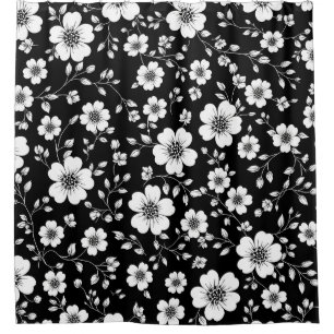 Schwarz-weißes vintage-blumiges nahtloses Muster ( Duschvorhang
