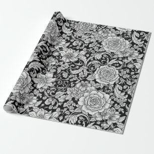 Schwarz-weißes vintage-blumiges nahtloses Muster ( Geschenkpapier