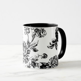 Schwarz-weißes Vintages botanisches BlumenToile Tasse