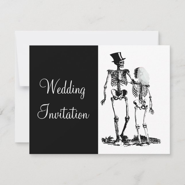 Schwarz-weißes Vintages Skelett Goth Wedding Einla Einladung (Vorderseite)