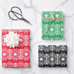 Schwarz-weißes Vintages Weihnachtsgrün Geschenkpapier Set
