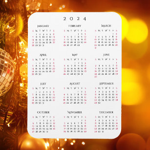 Schwarz-weißes Volljahr 2024 Kalender Kühlschrank  Magnet