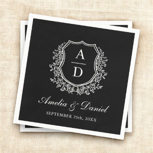 Schwarz-weißes Wappen Elegant Monogram Wedding Serviette