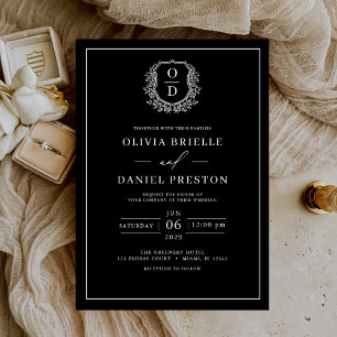 Schwarz-weißes Wappen Monogram Elegante Hochzeit Einladung
