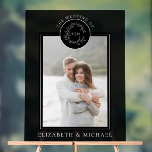 Schwarz-weißes Wappen Monogram Foto Hochzeit Acrylschild