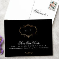 Schwarz-weißes Wappen Monogramm Save the Date Fohl