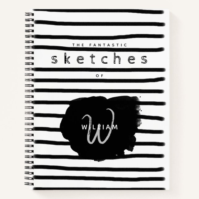 Schwarz-weißes Wasserfarbenhandbuch Notizbuch (Vorderseite)