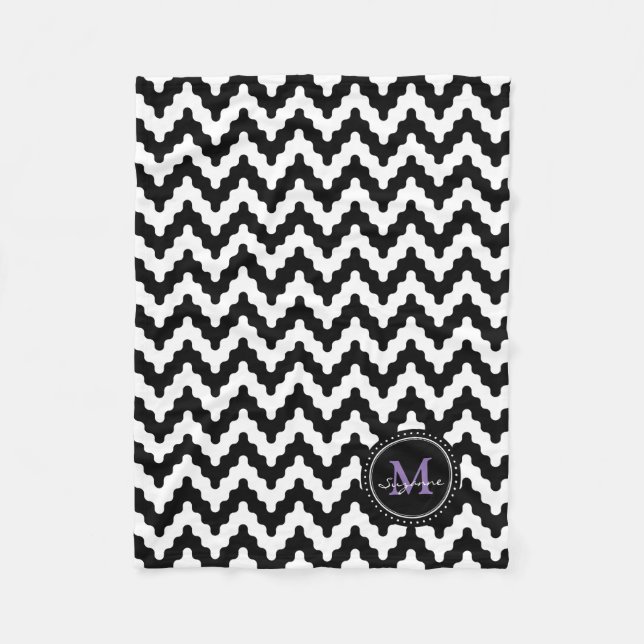 Schwarz-weißes weiches Zickzack des Monogramm-| Fleecedecke (Vorderseite)