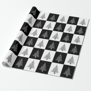 Schwarz-weißes Weihnachtsbaum-Muster elegant Geschenkpapier