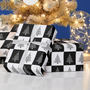 Schwarz-weißes Weihnachtsbaum-Muster Geschenkpapier