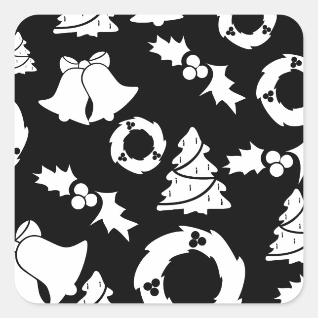 Schwarz-weißes Weihnachtsmuster Quadratischer Aufkleber (Vorderseite)