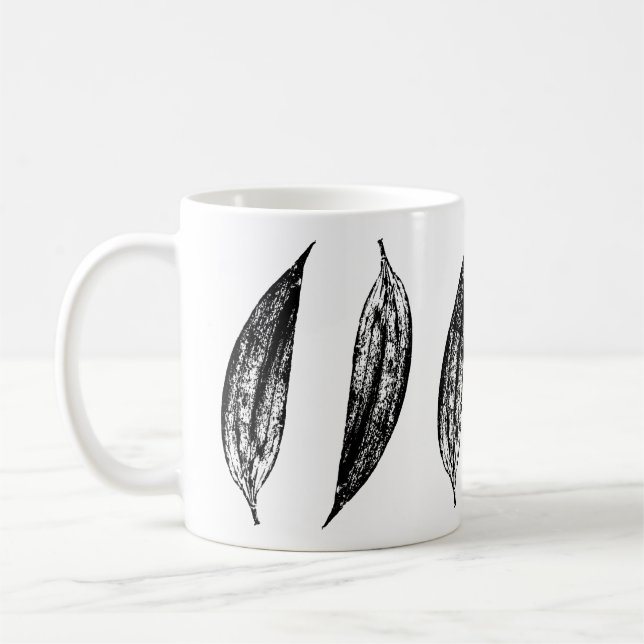 Schwarz-weißes weißes Lilienblattdruck Kaffeetasse (Links)