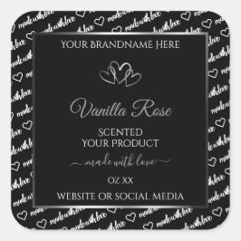 Schwarz-weißes Word Cloud-Produktlabel Silver Hear Quadratischer Aufkleber