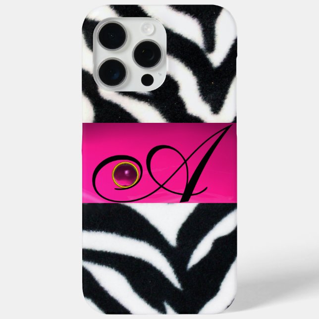SCHWARZ-WEISSES ZEBRA FUR FUCHSIA PINK GEM MONOGRA Case-Mate iPhone HÜLLE (Rückseite)