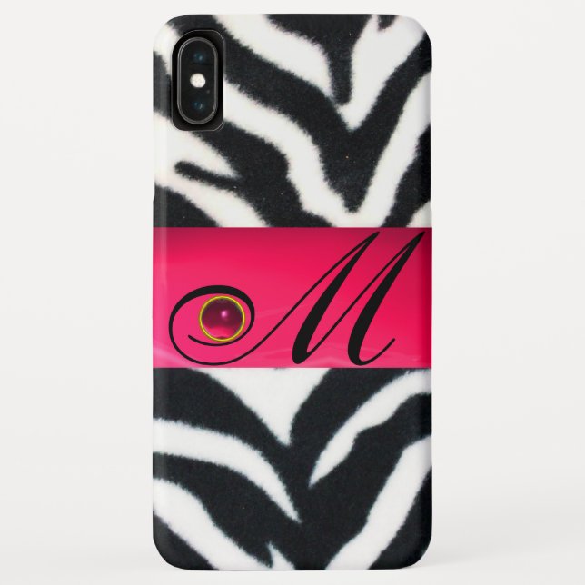 SCHWARZ-WEISSES ZEBRA FUR FUCHSIA PINK GEM MONOGRA Case-Mate iPhone HÜLLE (Rückseite)