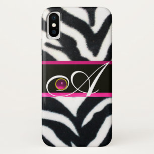 SCHWARZ-WEISSES ZEBRA FUR FUCHSIA PINK GEM MONOGRA Case-Mate iPhone HÜLLE