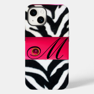 SCHWARZ-WEISSES ZEBRA FUR FUCHSIA PINK GEM MONOGRA Case-Mate iPhone HÜLLE