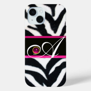 SCHWARZ-WEISSES ZEBRA FUR FUCHSIA PINK GEM MONOGRA Case-Mate iPhone HÜLLE