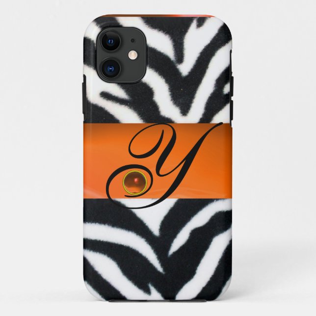 SCHWARZ-WEISSES ZEBRA-FUR-GELBE-ORANGE-GEM-MONOGRA Case-Mate iPhone HÜLLE (Rückseite)