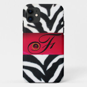 SCHWARZ-WEISSES ZEBRA FUR RED GEM MONOGRAM, Case-Mate iPhone HÜLLE