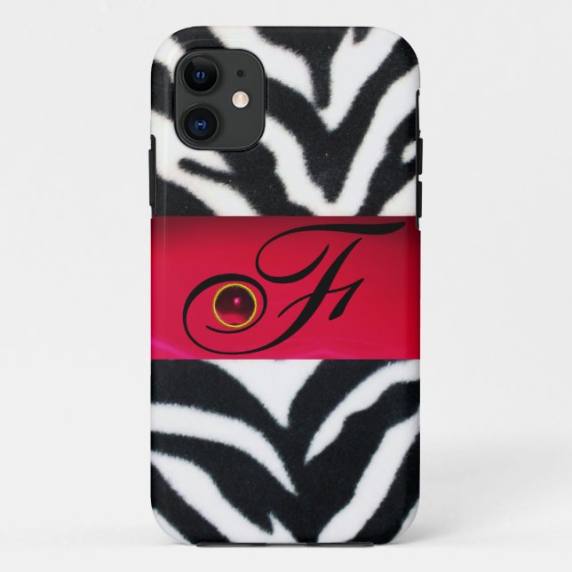 SCHWARZ-WEISSES ZEBRA FUR RED GEM MONOGRAM, Case-Mate iPhone HÜLLE (Rückseite)