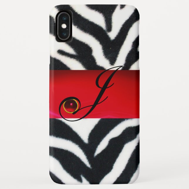 SCHWARZ-WEISSES ZEBRA FUR RED RUBY GEM MONOGRAM, Case-Mate iPhone HÜLLE (Rückseite)