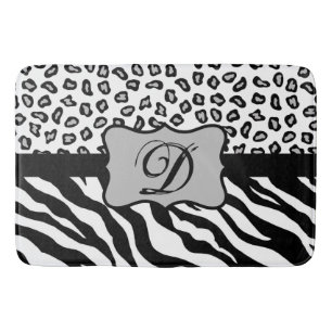 Schwarz-weißes Zebra-Leopard-Haut-Monogramm Badematte
