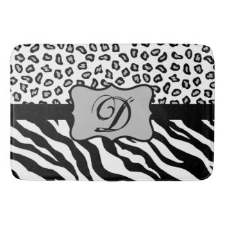 Schwarz-weißes Zebra Leopard-Monogramm Badematte