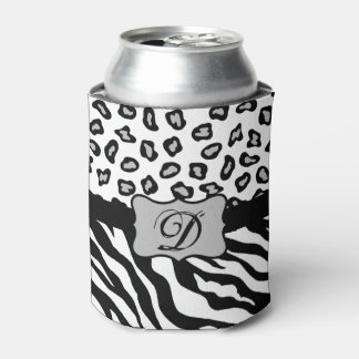 Schwarz-weißes Zebra Leopard-Monogramm Dosenkühler