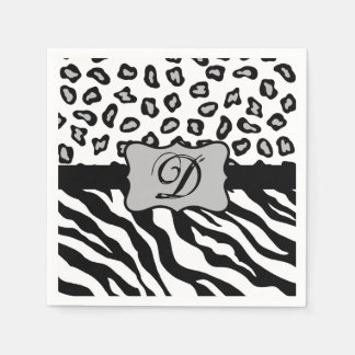 Schwarz-weißes Zebra Leopard-Monogramm Serviette